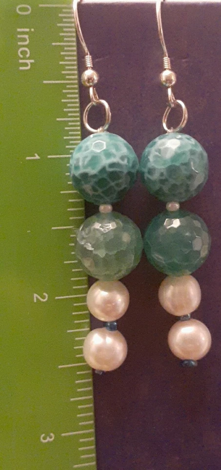 Pendientes colgantes de perlas turquesa verde QVC de diseñador nuevos ganchos de plata de ley Foto 2 de 4