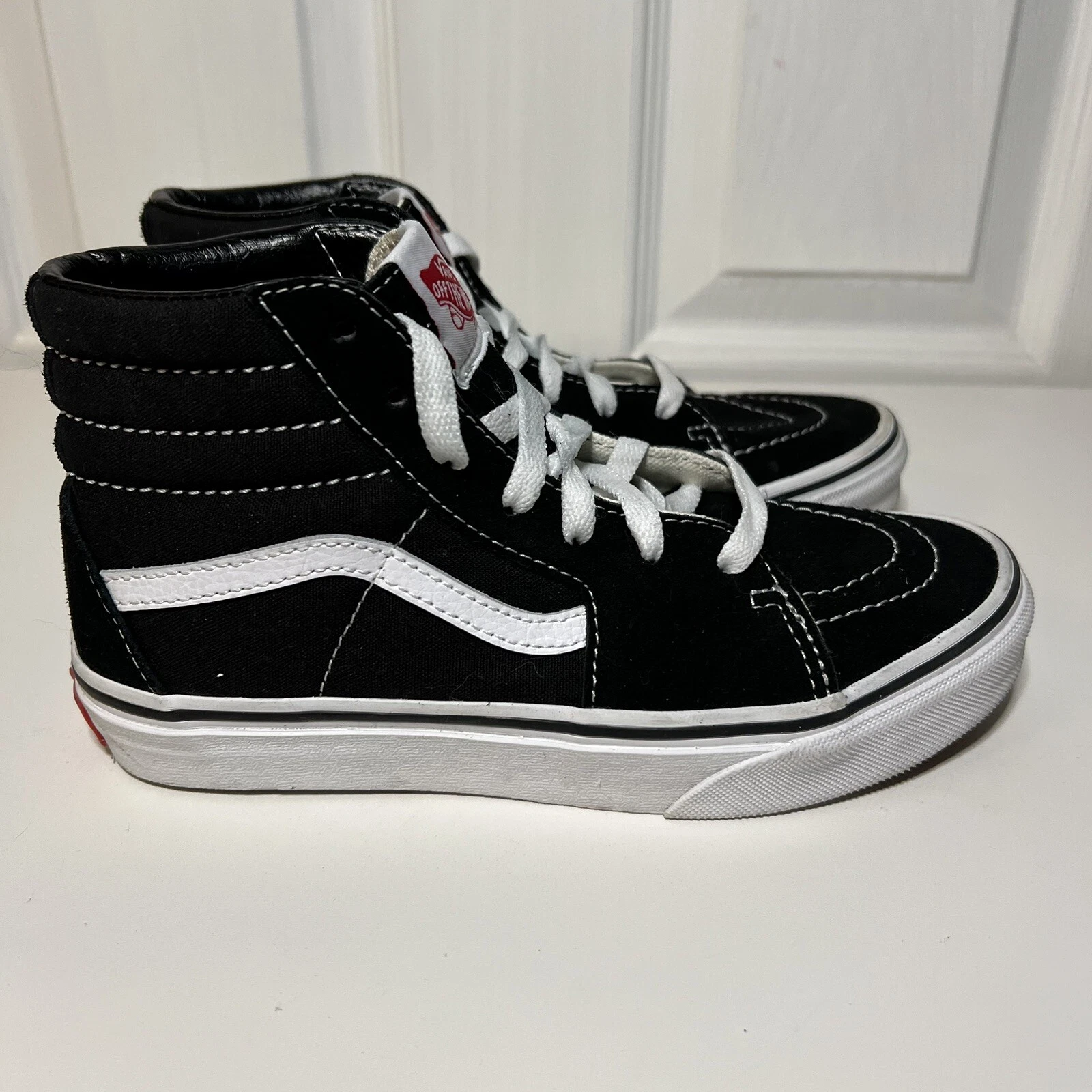 Scarpe da skateboard Vans SK8 Hi Kids alte nere bianche scamosciate 721356 taglia 3