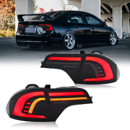 Red Tube LED Brake Tail Lights Sequential Turn Signal For 06-11 Civic Sedan 4-DR - Picture 2 of 22
