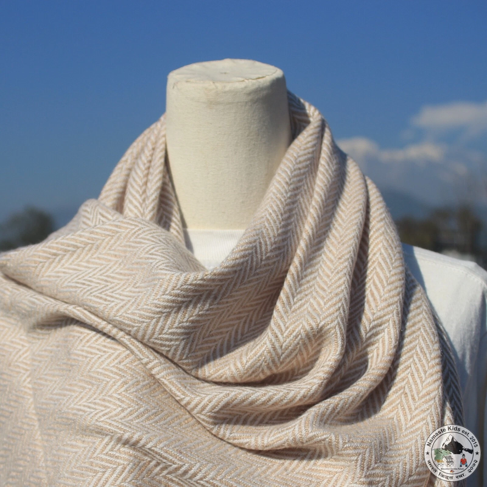 Cashmere Scarf "Vrindavan (वृन्दावन)" Handcrafted From Nepal, Winter Scarf Stole