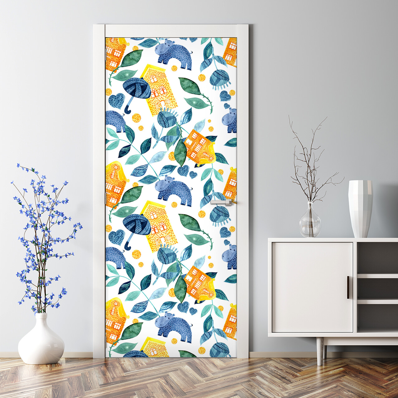 Hippo Nursery Self Adhesive removable Door sticker Kids Decal Decor Decal Decor