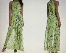 NWT Eliza J EJ8-8019 Yellow Blue Ruffle Halter Ruffle Maxi Dress Size 2