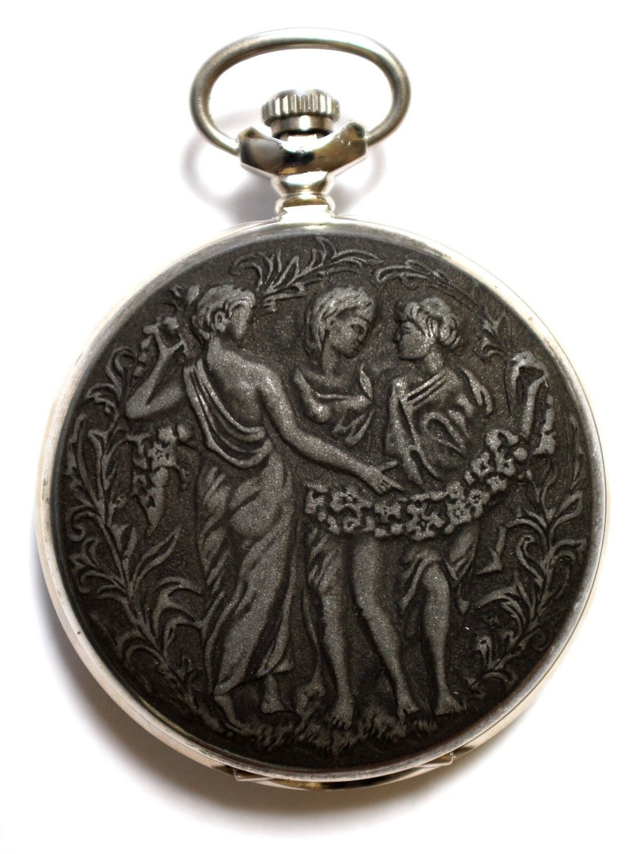 Vintage Molnija Russian 3 Graces Wind Up Pocket Watch Runs Great