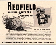 1949 REDFIELD RECEIVER SIGHT PRINT AD, SAVAGE RIFLE GUN SIGHT, FIREARM, PRINT AD