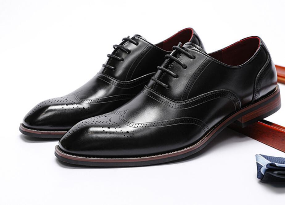 Genuine leather formal lace-up shoes breathable square toe large size