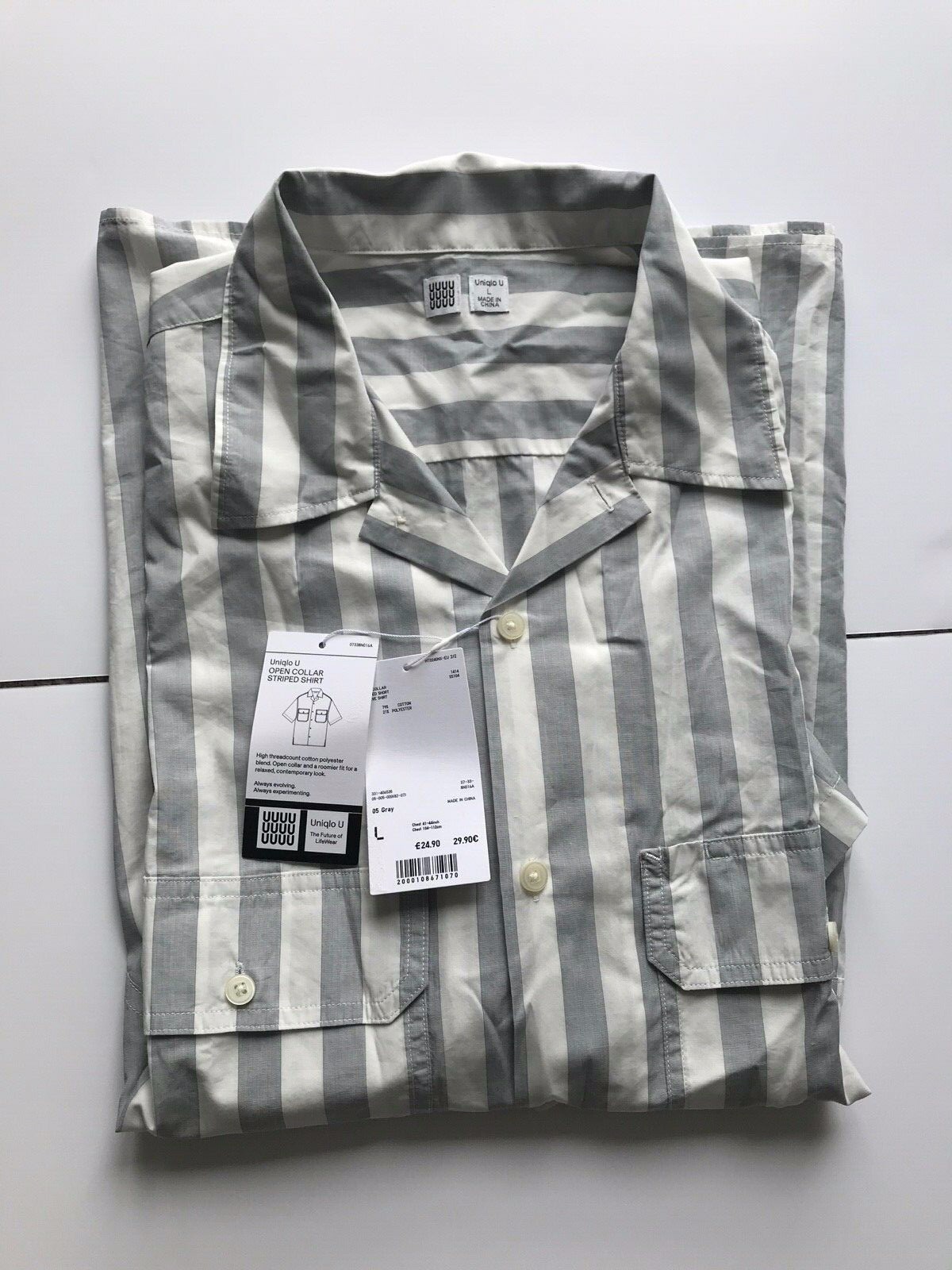 Uniqlo U Striped Open Collar Short Sleeve Shirt Size Large Colour Grey Uniqlo U Striped Open Collar Short Sleeve Shirt Size Large Colour Grey