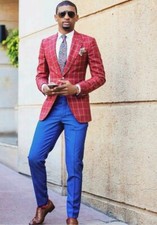 Men Red Plaid Suit Blazer Groom Tuxedos Wedding Prom Party Formal Suit Custom