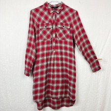 Madewell Plaid Long Sleeve Shirt Dress Women XS Fairfax Midi Pockets Preppy Y2K