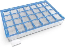 Weekly 4 Times a Day Pill Box with Clear Lids (Blue or Green)(Color Varies)
