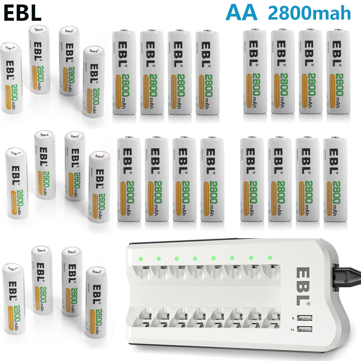 High-Capacity EBL AA Rechargeable 2800mAh Ni-MH Batteries with 8-Slot Charger Box-image