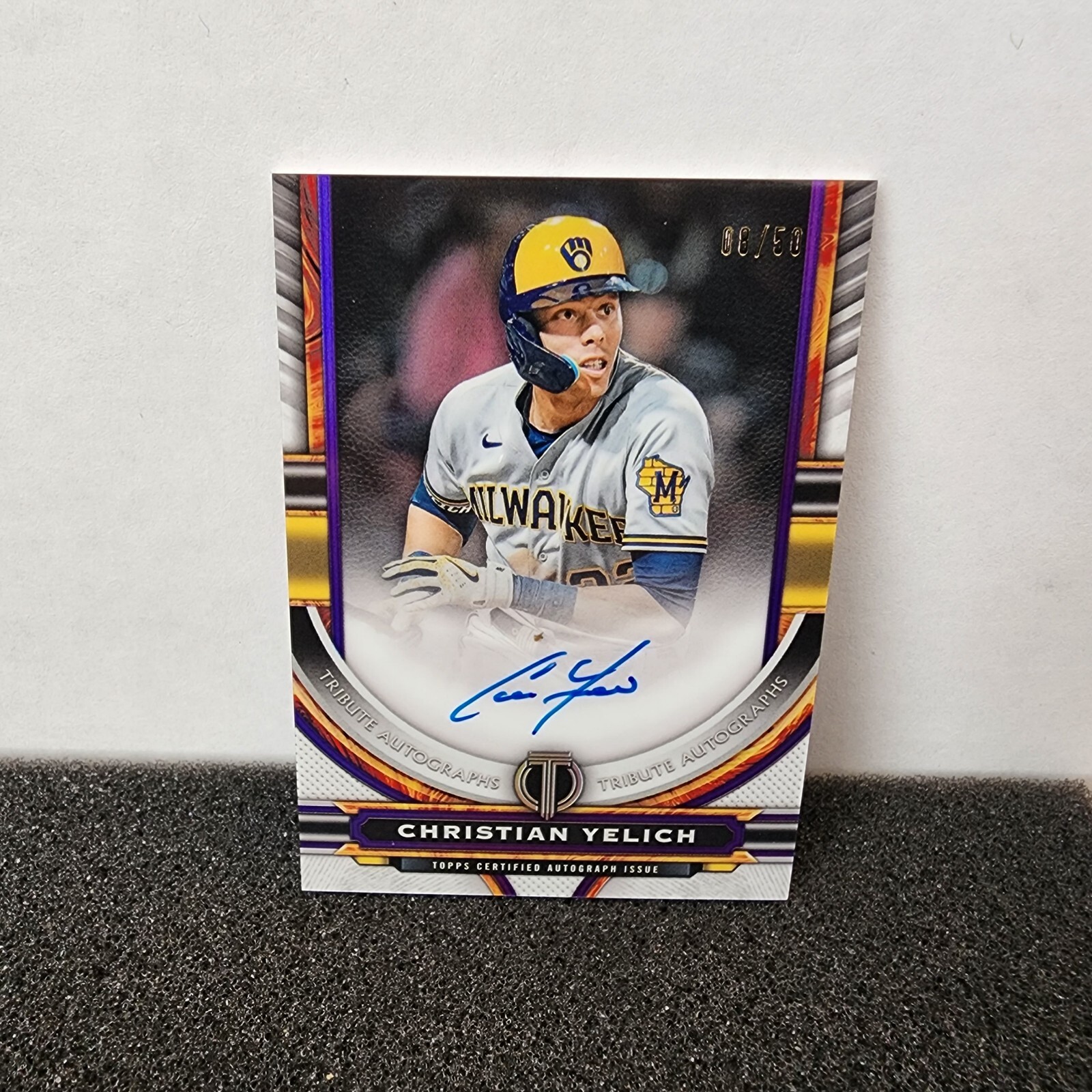 2023 Topps Tribute Christian Yelich Purple Parallel card #8/50 Auto