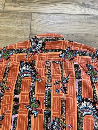Guess Shirt Mens L Corduroy Orange USA Native American Indian Drum Pipe RARE 90s - Picture 9 of 18