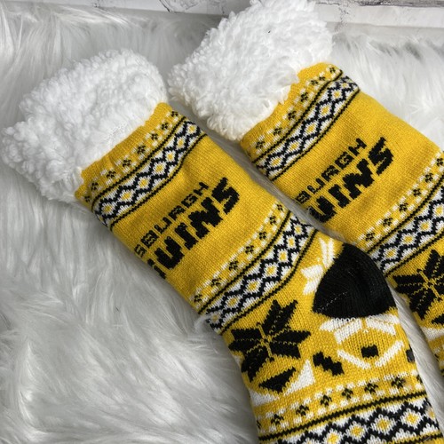 NEW Pittsburgh Penguins NHL Adult Novelty Socks -Fuzzy Lined - Picture 3 of 4