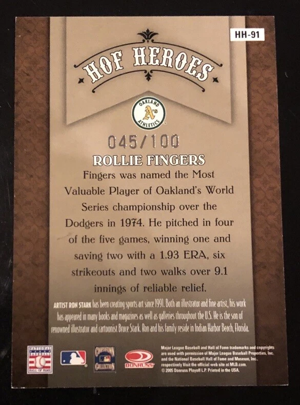 2005 Diamond Kings ROLLIE FINGERS HOF Heroes Framed Blue SP #d 45/100!  - Image 2 of 2