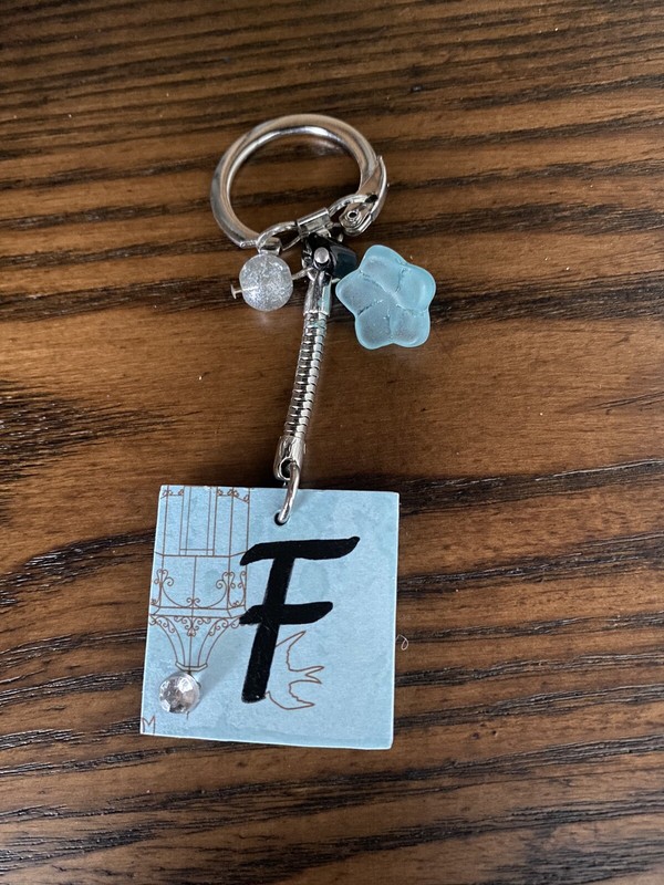 Handmade Pale Blue Alphabet Keychain / Initial LETTER F-Free Shipping