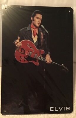 Tin Sign 8x12 ELVIS presley king rock roll famous singer actor icon black (V)