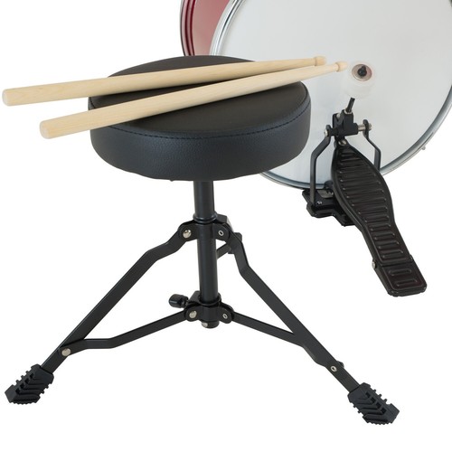 4pc Child Kids Drum Kit Set Metallic Finish w/ Stool Sticks Cymbal & Pedal - Red - Picture 6 of 10