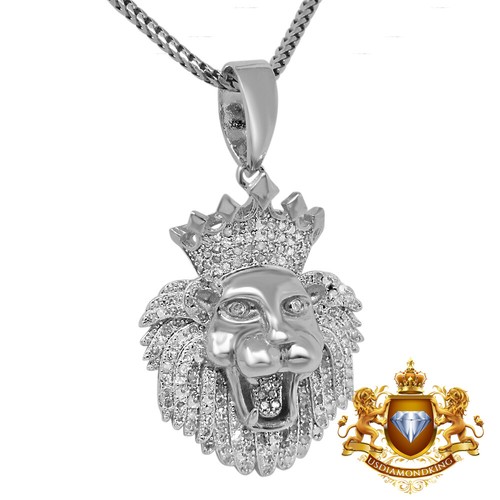 Mens Genuine Diamond 0.75 Cwt. Lion Head Pendent Charm Chain Set 10K Gold Finish - 第 2/6 張圖片