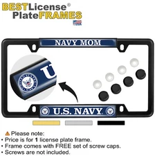 Car 4-hole Metal License Plate Frame - United States NAVY MOM Domed Design