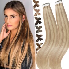 Body Wave Tape In 100 Remy Human Hair Extensions Full Head Skin Weft Blonde 50G