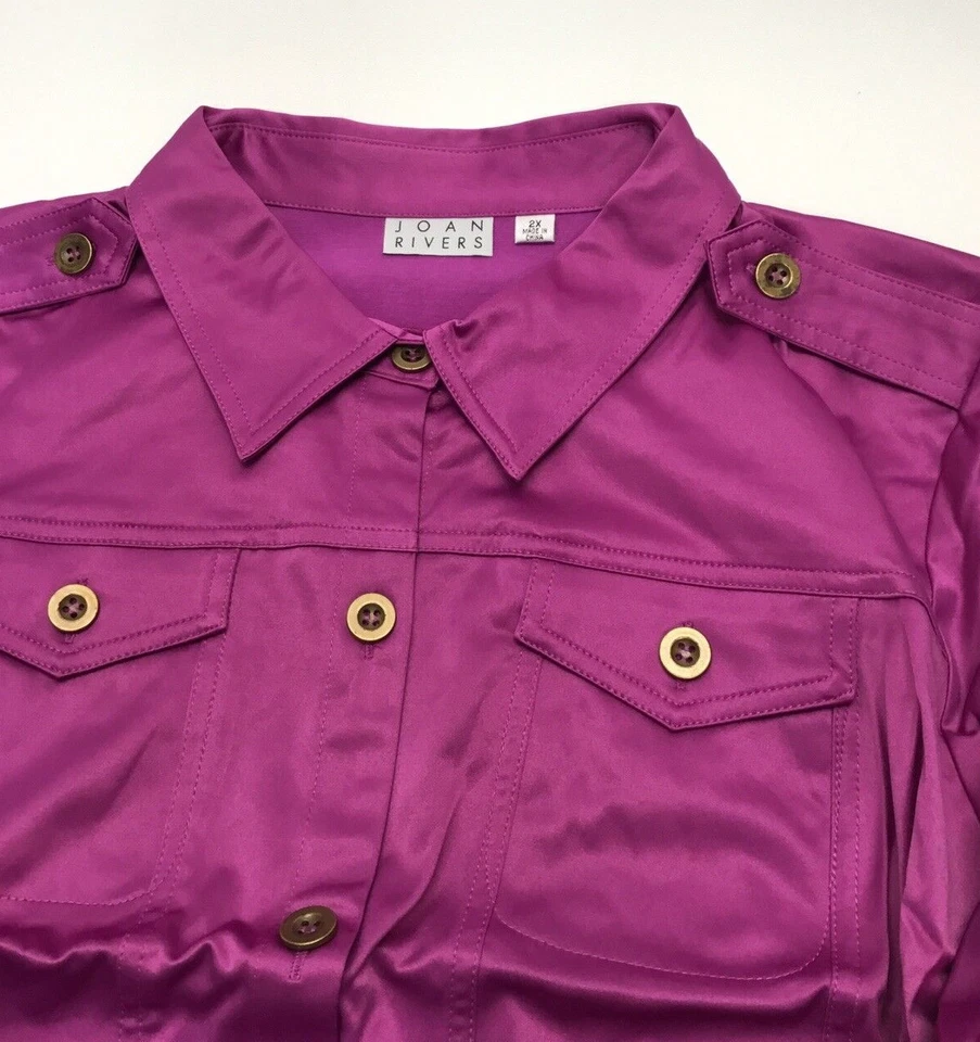 Joan Rivers Chaqueta Sedosa Mujer Estilo Safari con Mangas Largas ORQUÍDEA [2X] Foto 4 de 4