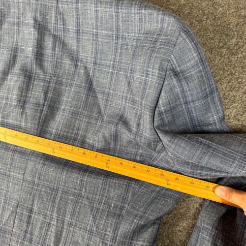 LAUREN RALPH LAUREN Wool Silk Linen Mens 46 Blazer Blue Plaid Lined Sport Coat - Picture 4 of 13