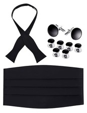 100 Silk Self-Tie Bow Tie and Cummerbund Set for Tuxedo, Black  Cufflinks