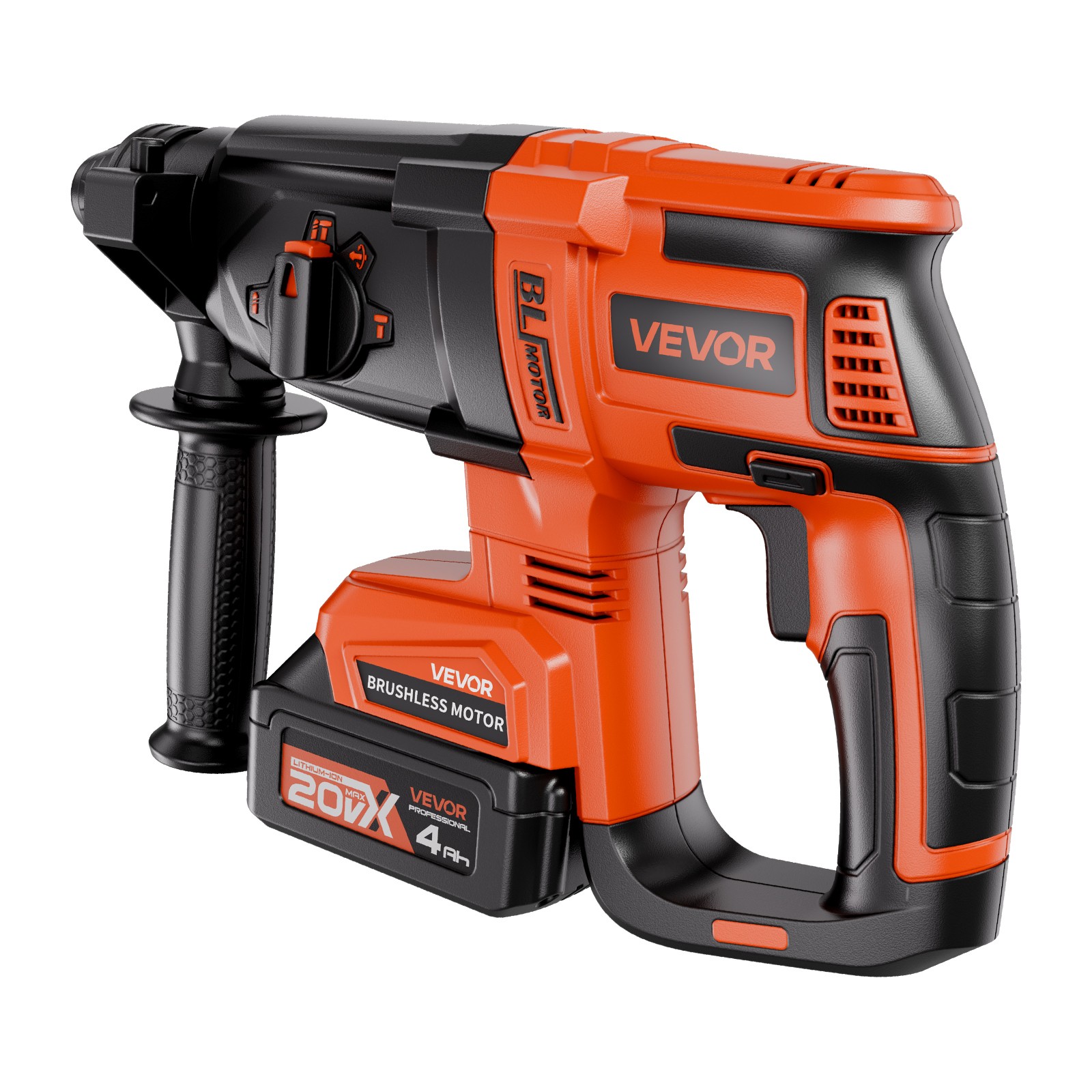 VEVOR 20V SDS-Plus Brushless Cordless Rotary Hammer Drill Kit 1200RPM 4 Function
