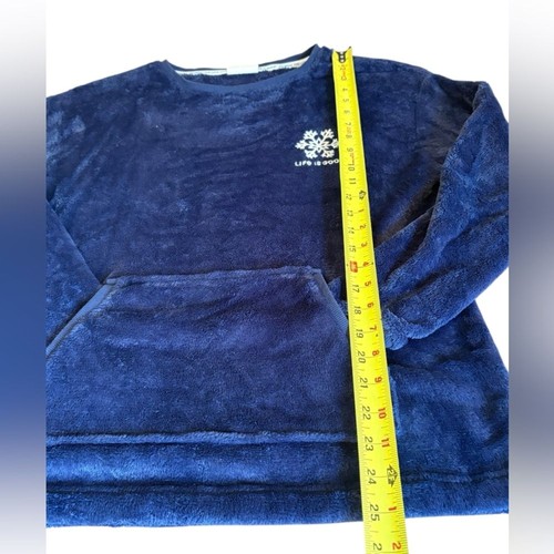 Life Is Good Snowflake Fleece Pullover Sleep Sweater Womens Medium Navy Blue - Picture 8 of 9
