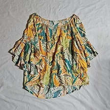 CATO Women's XL Multicolor Patterned Pullover Smock Detail Top with Wide Sleeves