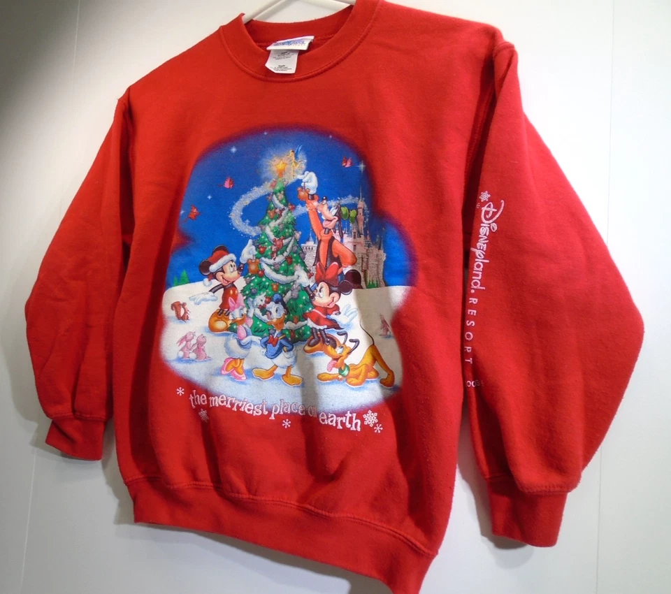 Suéter De Colección Disney Navidad Merriest Place On Earth JUVENTUD GRANDE 2003 Niños ROJO Foto 4 de 4