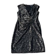 NWT American Living Sheath Dress Elegant Black, Champagne Metallic Lace Size 12