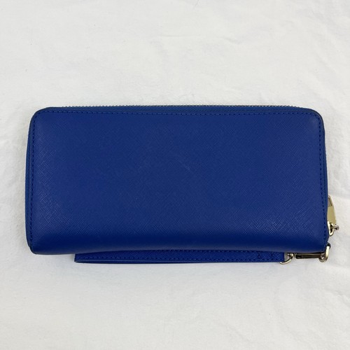 Tory Burch Robinson Continental Leather Zip Wallet Wristlet Cobalt Blue - Picture 3 of 8