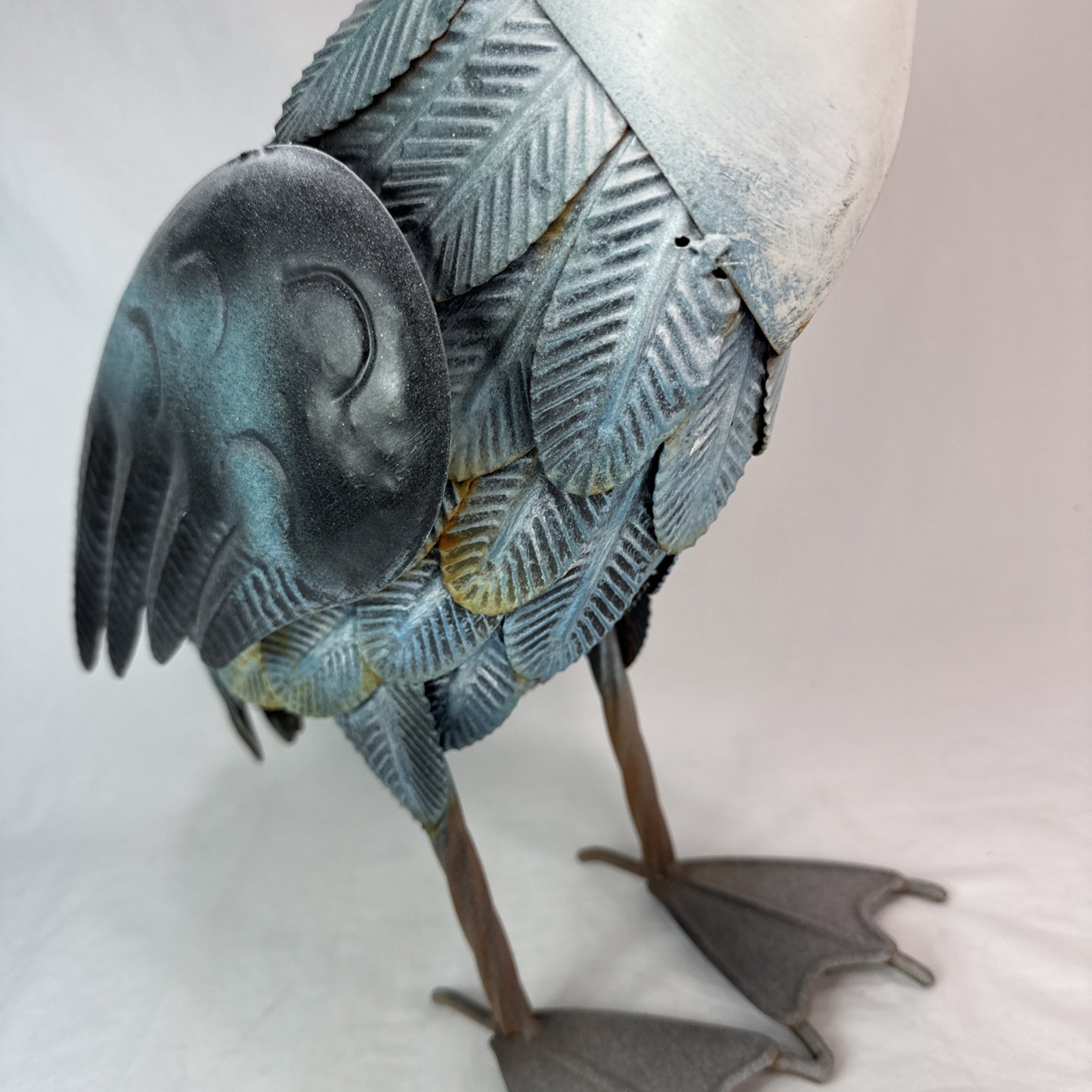 Metal Pelican Statue Yard Art Decor Blue White Unique Sea Bird Art Beach Ocean