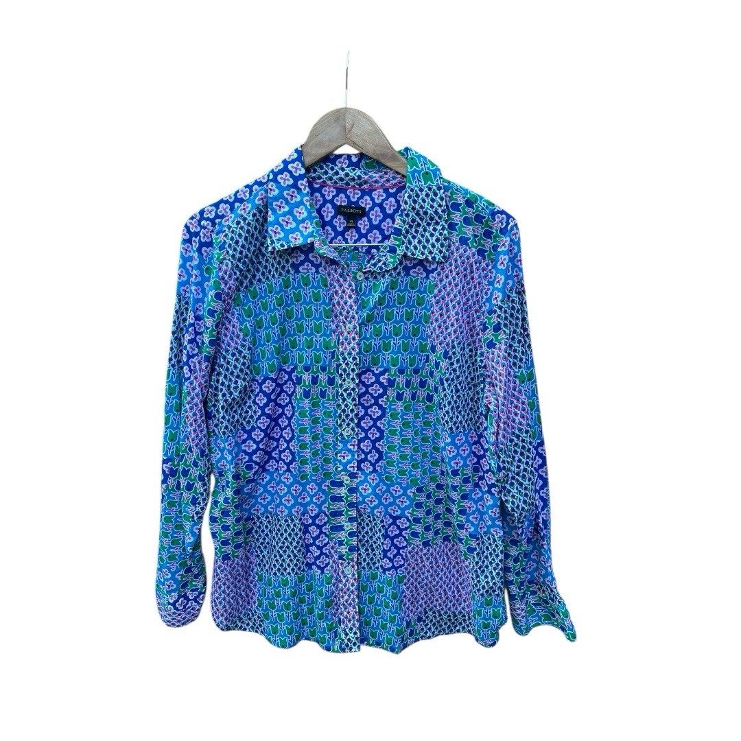 Talbots Patchwork Floral Button Front Shirt  Blou… - image 1