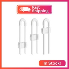  3 pack white 4 button Cabinet Locks, U-Shaped Proofing Drawers Safety Child Lo