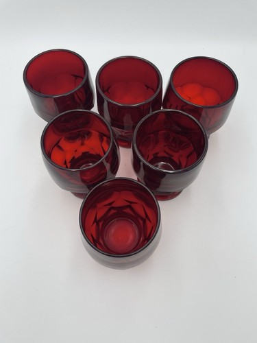 Vintage Set 6 Georgian Ruby Red 8 oz Honeycomb Glasses Tumbler Drinking 4" Tall - Picture 3 of 6