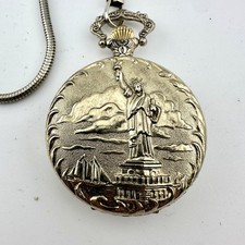 Limited Edition Statue Of Liberty Commemorative Pocket Watch W Chain - New Batt