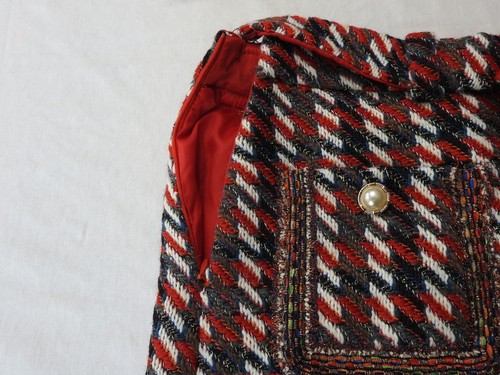 Classic Women's Tweed Skirt Sz XL Quilted Lined Belted Pearl Button Pockets Red - Picture 9 of 14