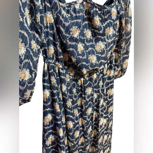 Club Monaco Tansa Kleid in tiefem Saphirblau Blumenmuster Metallic Gr. 2 - Bild 12 von 16