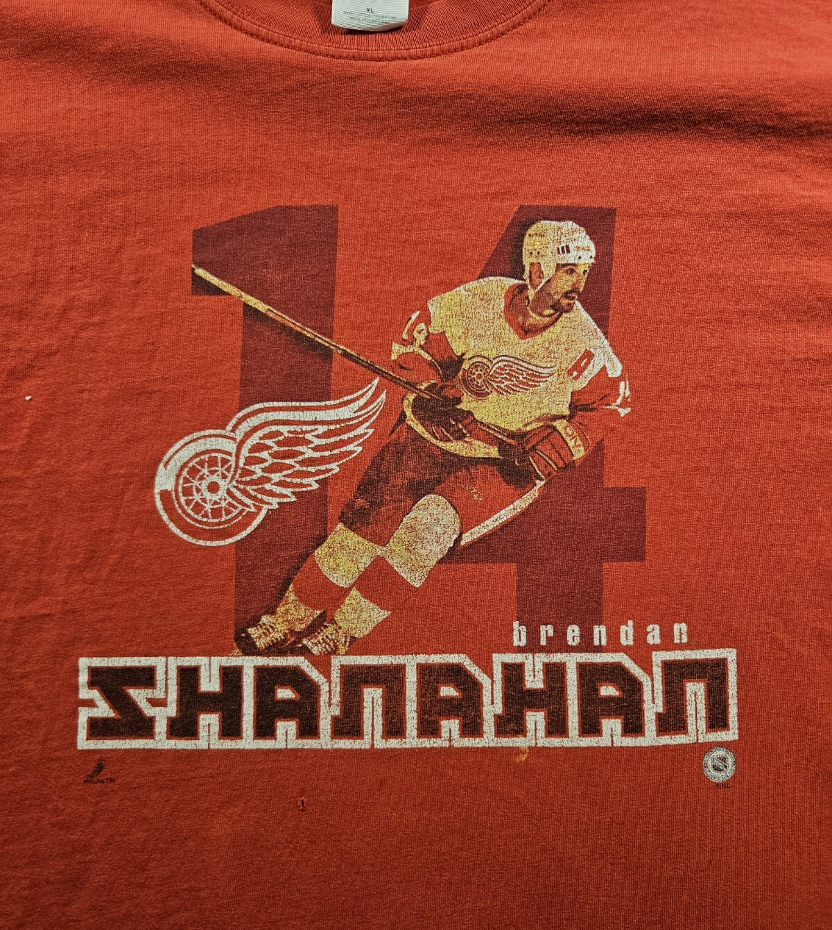 VINTAGE Brendan Shanahan Detroit Red Wings Distresses T-shirt NHL Size XL 90s