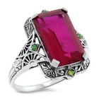 ART DECO STYLE 925 STERLING SILVER 9 Ct RED LAB-CREATED RUBY & OPAL RING    479X