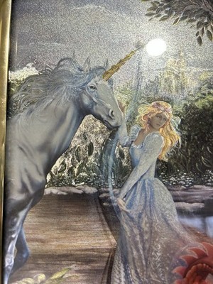 Dufex Foil Print 3D Vintage 1980s Fantasy Art Princess Unicorn Dragon #3020