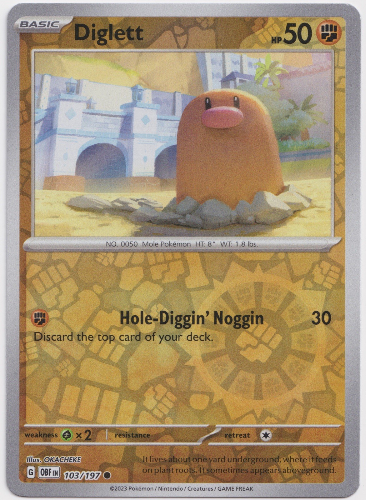 Diglett - 103/197 - NM - Common Reverse Holo - Obsidian Flames - Pokemon TCG