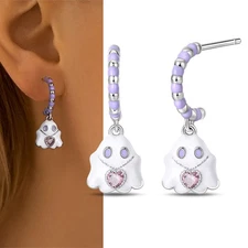 PANDACH 925 Sterling Silver Glow-in-the-Dark Half Hoop Ghost Drop Earrings Women