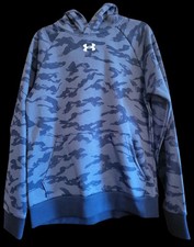 NWT Under Armour Boys YL Navy/Steel Blue Rival Fleece Hooded Sweatshirt Large