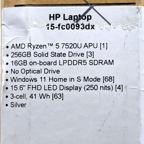 HP Laptop 15-fc0093dx 15.6" Ryzen 5 7520U 16GB DDR5 256GB SSD Windows 11 - Picture 4 of 4