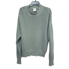 Varley Womens L Franco Knit Crew Sweater Sage Green Cotton Pullover Oversized