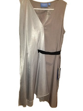 SIMPLY VERA VERA WANG ASYMMETRIC DRAPE DRESS Metallic Silver Taupe SZ S