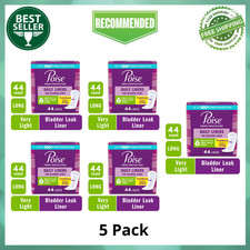 5Pk Poise Daily Incontinence Panty Liners,2 Drop Very Light Absorbency,Long,44Ct